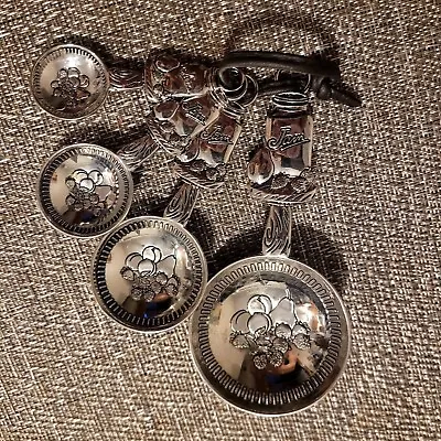 Silver Keep Sake Measuring Spoons 1 Tbl. 1 Tsp. 1/2 Tsp 1/4 Tsp Jar Fruit • $12.99