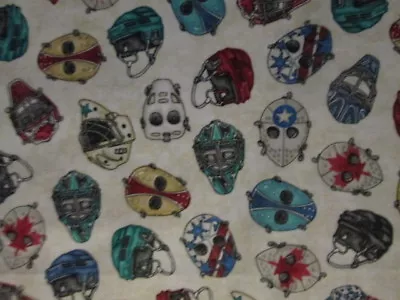 Hockey Masks Decorated Cream Cotton Fabric Fq • £2.98