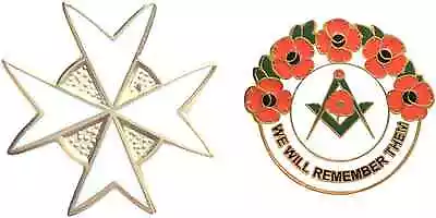 £9.99 • Buy Masonic Knights Templar Gold Plated And Masonic We Will Remember Enamel Badge