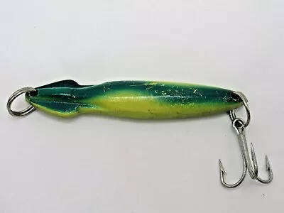 Early STRAGGLER Green Yellow Stripe Tuna Jig Fishing Lure 8  Vintage • $20