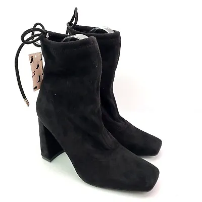 Unbranded Womens Size 8 Black Velvet Square Toe 4  Heel Ankle Booties Boots • $20.17