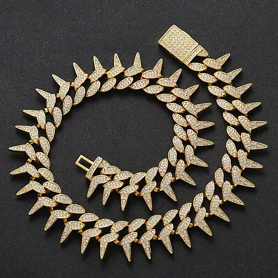 18K Gold Spike Cuban Chain Moissanite Exaggerate Individuality Hip Pop Men Gifts • $185.99