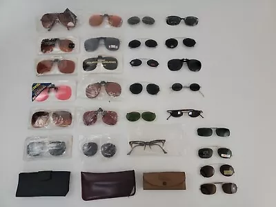 LOT OF 27 VINTAGE SUN CLIP Eyeglasses GOLD BLACK SUNGLASSES Assorted Size New • $60