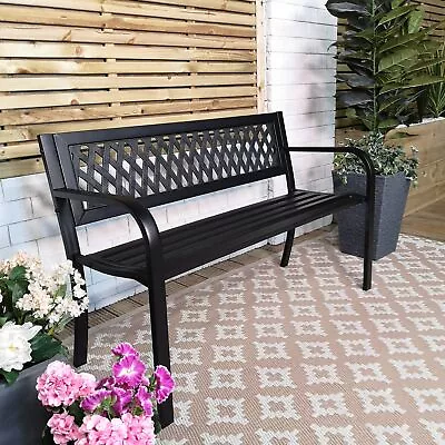 £53.25 • Buy Keswick 2 Seater Outdoor Modern Lattice Design Metal Garden Patio Bench