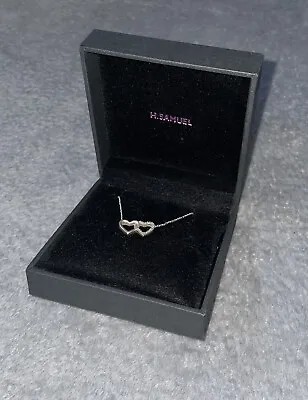 H Samuel 925 XL Sterling Silver Double Love Heart Necklace With Box • £14.99