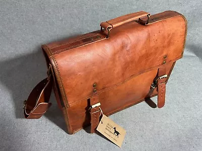 Leather Bag Satchel 15  Wide S15 Briefcase Leather Vintage Billy Goat Designs • $103.73