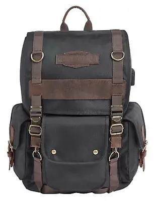 Harley-Davidson Travel Backpack Ponderosa Ballistic & Leather USB Bag - Black • $129.95