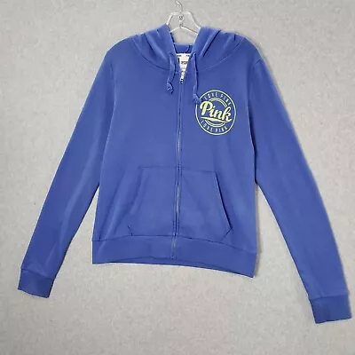 PINK Victoria's Secret Women Sweatshirt Large Blue Full Zip Hoodie Pockets READ • $17.96