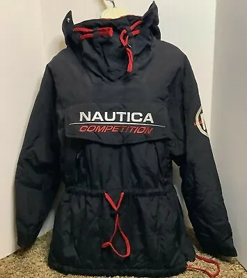 Vintage Nautica Competition Ski Jacket Coat Fleece Sz M Front Spellout Pull Over • $199.99