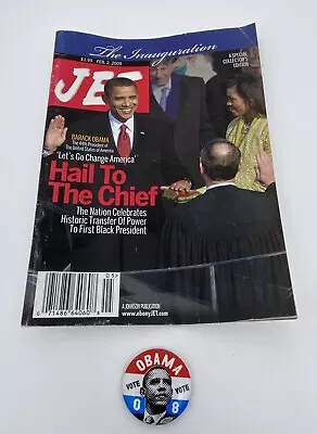 Jet Magazine Feb 2 2009 Barack Obama Inauguration + Vote Obama 08 Button Pin • $13.49