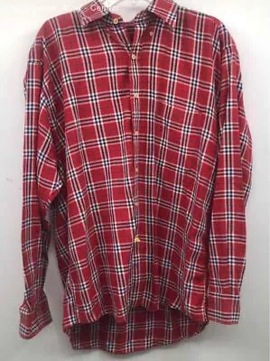 Burberry London Mens Red Plaid Long Sleeve Collared Button-Up Shirt Size L COA • $29