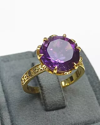 Lab Created Amethyst 3CT Round Cut Solitaire Women's Ring 14K Yellow Gold Plated • $100.75