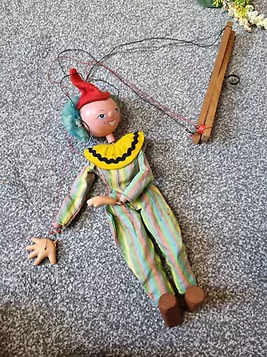 Vintage Pelham Puppet Clown In Striped / Stripey Outfit 12  Tall Yellow Blue Red • £25