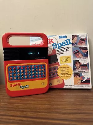 VTG 1978 TI Speak And Spell WORKS! W RAISED BUTTONS Box Books & 2 Cartridges • $220