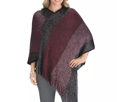 Jack & Missy Knit Poncho With Fringe One Size Black Red Gray Maroon • £19.28
