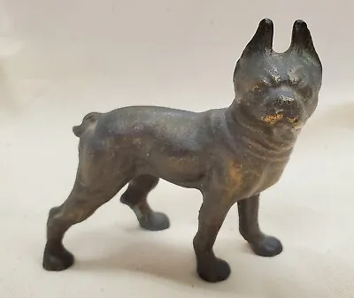 Vintage Cast Bronze Boston Terrier Boxer Dog Figurine 3” Tall X 3 1/4” Long • $85