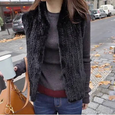 100% Real Genuine Knitted Mink Fur Vest Gilets Waistcoat Coat Warm Women Jacket • $199.93