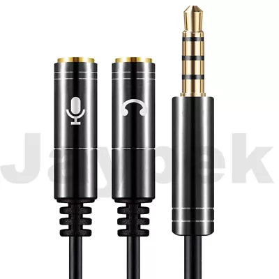 3.5mm Jack Audio And Mic Y-Splitter Headset Adapter Cable W/ Separate Headphone • £2.99