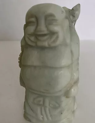 Buddha Statue White Marble Stone Big Belly Laughing Smiling 4” Tall Vintage • $22.45
