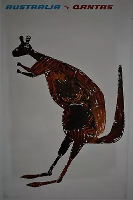 Original Qantas Airlines Poster Australia -  Aboriginal Kangaroo Art • $437.87