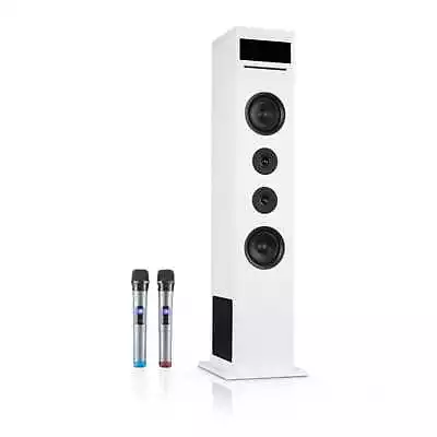 Bluetooth Karaoke Machine Speaker Tower CD Player USB LED 120 W 2 Mics White  • £112.99