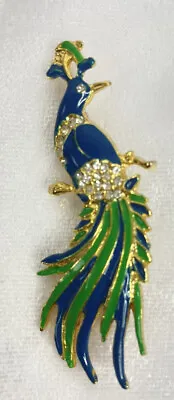 Vintage Peacock Pin Brooch In Blue Green Enamel • $25
