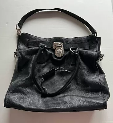 MIchael Kors Hamilton Lock & Key Black Saffiano Leather Satchel Shoulder Bag • $75