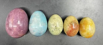 Lot Of 5 Colorful Alabaster Marble Stone Easter Eggs • $28