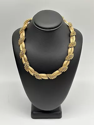 Vintage Crown Trifari Necklace Matte Gold Tone 14” Choker Brushed Fashion • $39.99