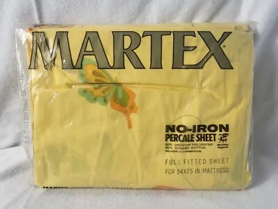 Vintage Martex Yellow Butterfly Full Fitted Sheet No Iron Percale New Old Stock • $16.99