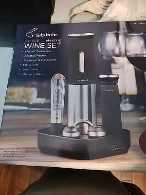 Rabbit Electric Wine Opener Set 8 Piece Set W/Foil Cutter Aerator Stoppers NEW • $19.99