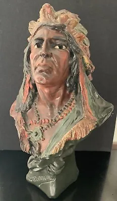 Rare-antique Chalkware Cigar Store Indian Bust Geronimo Signed J.lombardi 1901 • $395