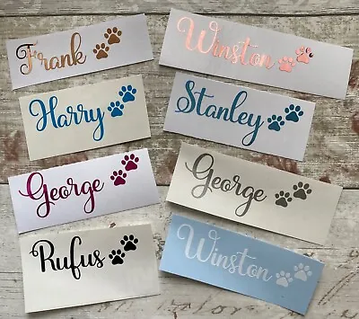 Personalised Dog Paw Print Pet Name Vinyl Decal Stickers - Chrome Gold Puppy #05 • £3.29