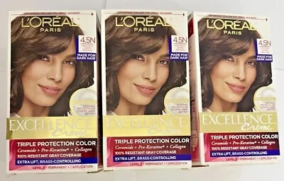 $30.59 • Buy Lot Of 4 Loreal Excellence Cream Hair Color 4.5n Neutral Dark Brown New In Box