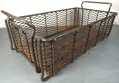 Vintage Industrial Factory Metal Heavy Duty Diamond Wire Basket From Jamesbury • $55