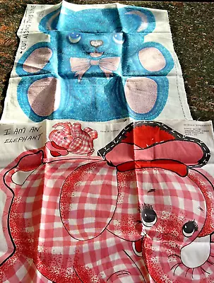 Vtg Cut & Sew Teddy Bear & Elephant Fabric Panel Plush Doll Pillow Craft Uncut • $47.99