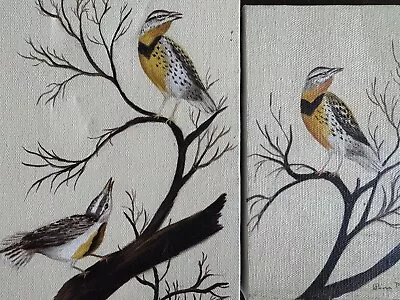 Vintage Original Acrylic Oil Painting Nature Meadowlark Bird Yellow Pina Moberly • $39.99