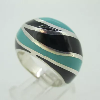 Sterling Silver Fill Menegatti Enamel Stripe Dome Ring Size 9 • $59