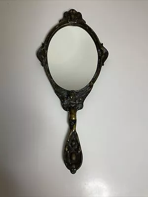 Antique Rare BEAUTIFUL Brass Ornate Art Nouveau Hand Mirror Angel • $144.70