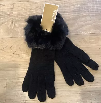 Michael Kors Faux Fur Trim Black Knit Gloves • $42