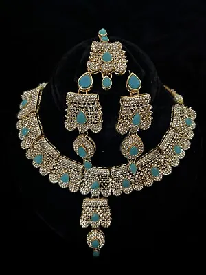 Indian Pakistani Bollywood Handmade Bridal Necklace Earrings Tikka Jewelry Set • $29.99