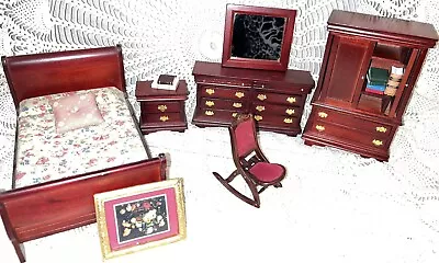 Miniature Dollhouse 1:12 Scale Mahogany Bedroom Wood Furniture Dresser Rocker • $14.99