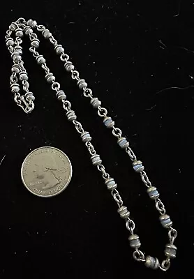 Blue Cat’s Eye Sterling Silver 925  Artisan Beaded Pendant Necklace 17” Mexico • $12.99