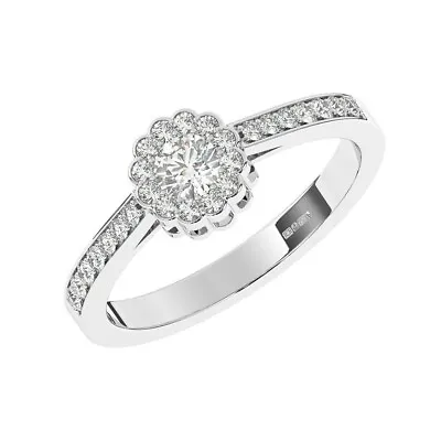 9K White Gold 0.50CT 100% Natural Round Diamond Half Eternity Solitaire Ring • £601.12