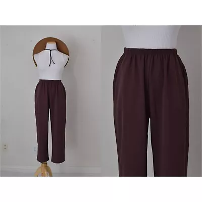 Vintage 80s Gathered Waist Poly/Spandex Pants Size 12P | 27-32 Waist • $45