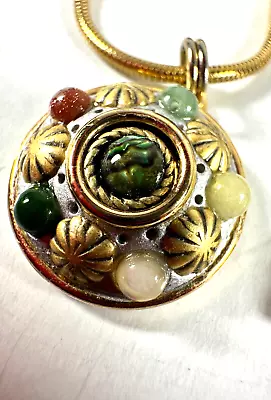 Michal Golan Necklace Pendant Cabochon Etruscan Style Round 14 In • $39