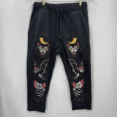 Blackcraft Cult Black Joggers Sweatpants Womens XL Vampire Bat Cat Goth Crop • $21.55