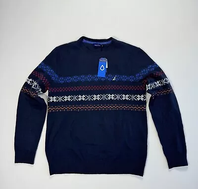 Nautica Mens Medium Pullover Sweater NWT Stretch Winter Fair Isle Outdoor Modern • $17.99