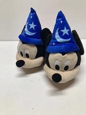 Disney Mickey Mouse Plush Slippers Fantasia Sorcerer Little Kids Size 5-6 EUC • £7.51