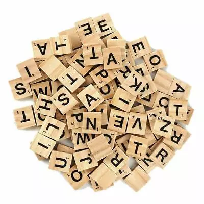 100 Wooden SCRABBLE Tiles Black Letters Numbers For Crafts Wood Alphabets • £3.89